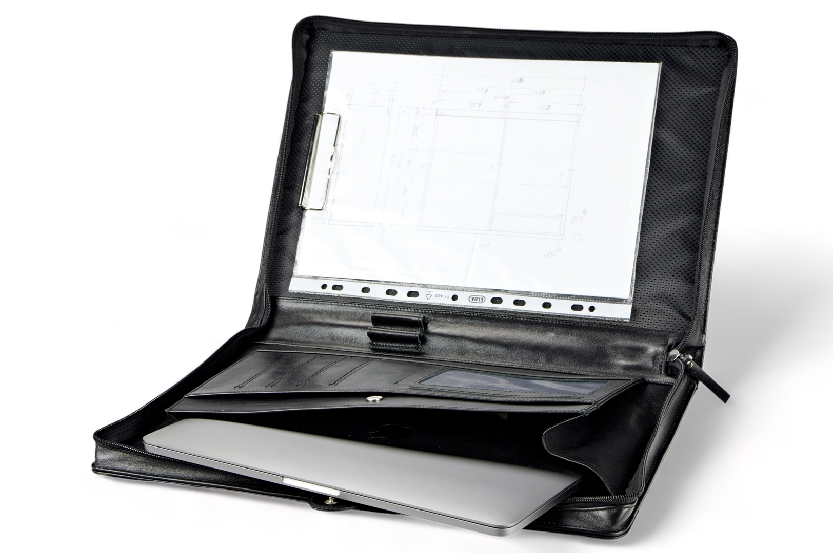 A4 zippered conference folder made of genuine leather. 2R BL 0-1F