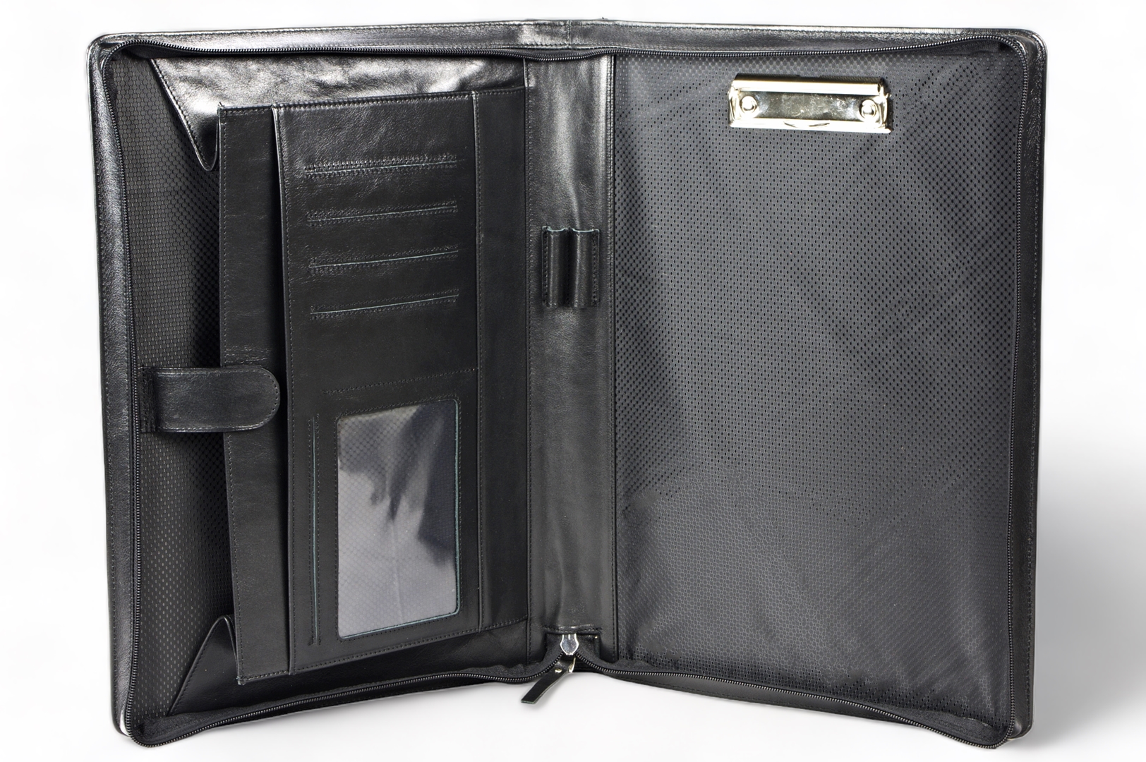 A4 size conference folder with a zipper made of genuine leather. 2R BL 0-1F