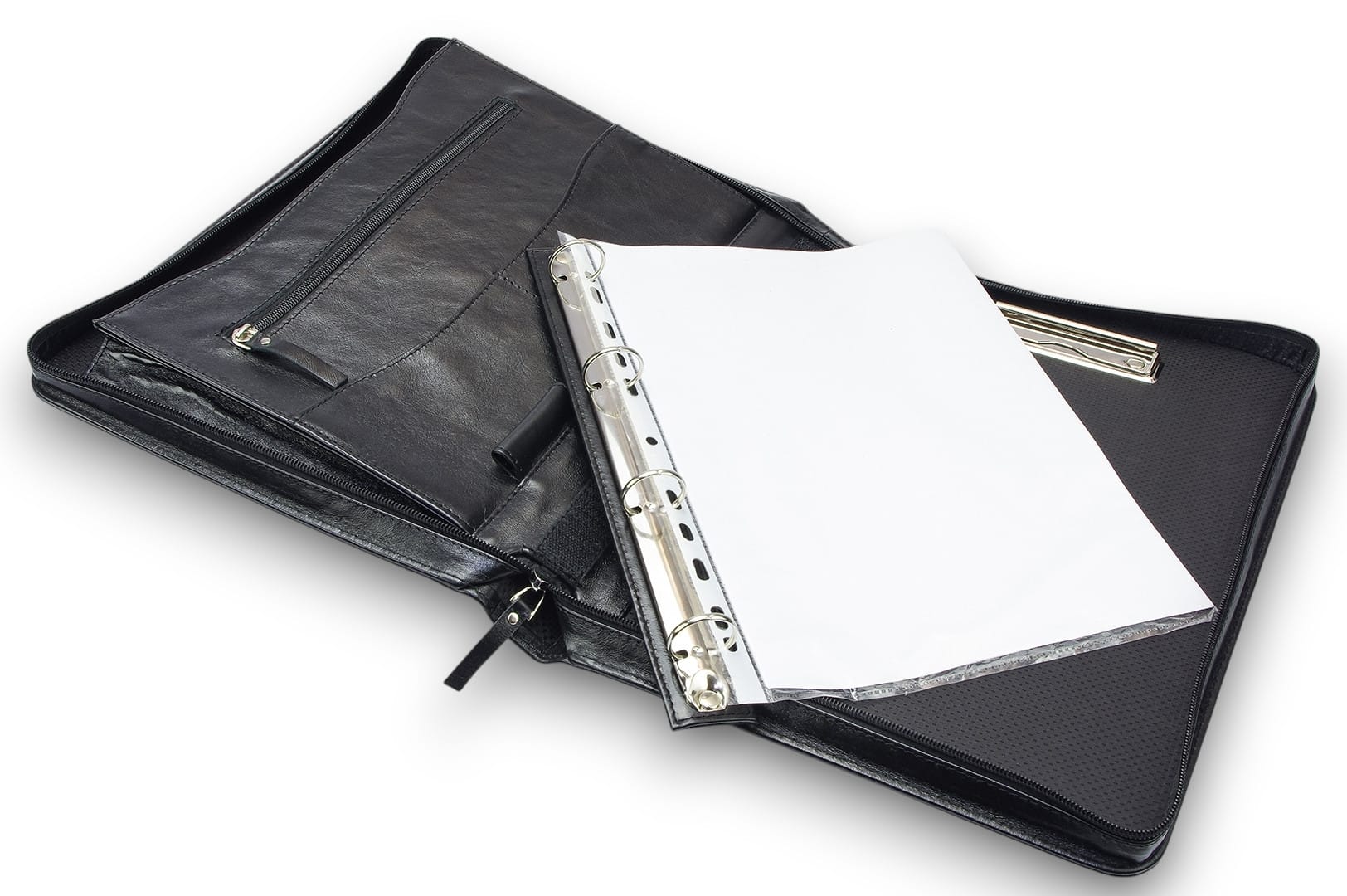 A4 size conference folder with a zipper made of genuine leather. 24R BL 0-1F