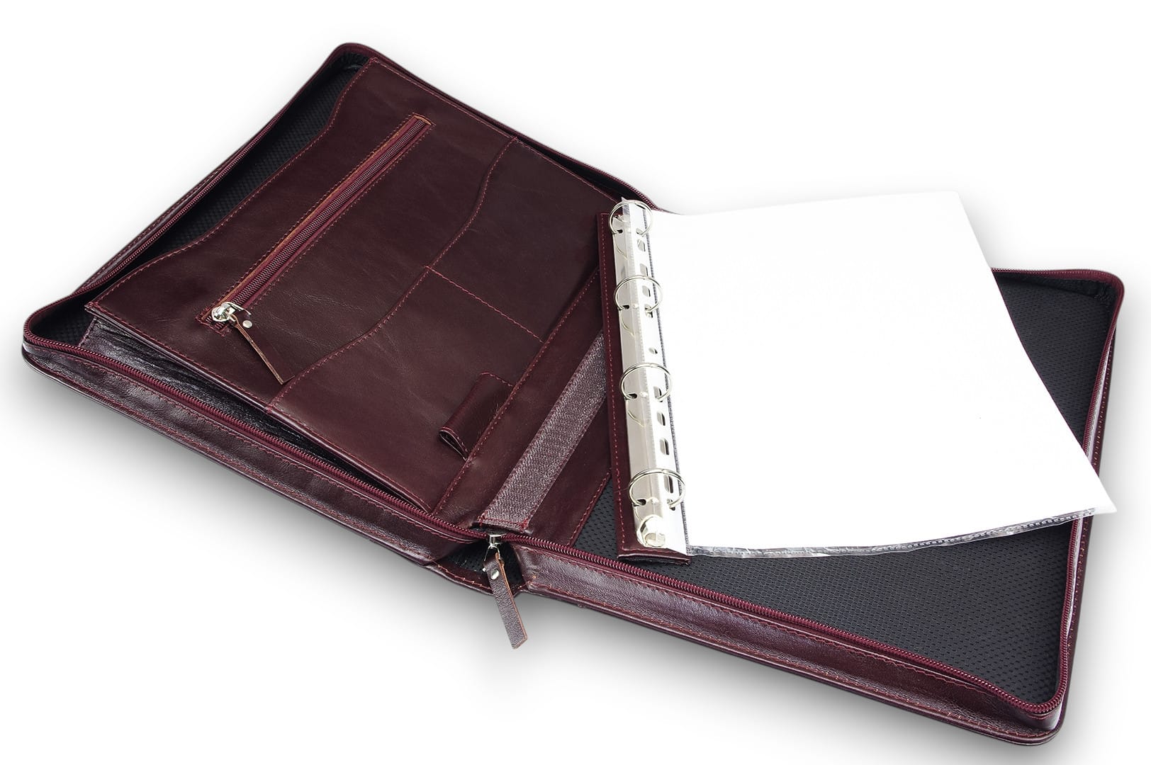 A4 size conference folder with a zipper made of genuine leather. 24R BL 0-2F