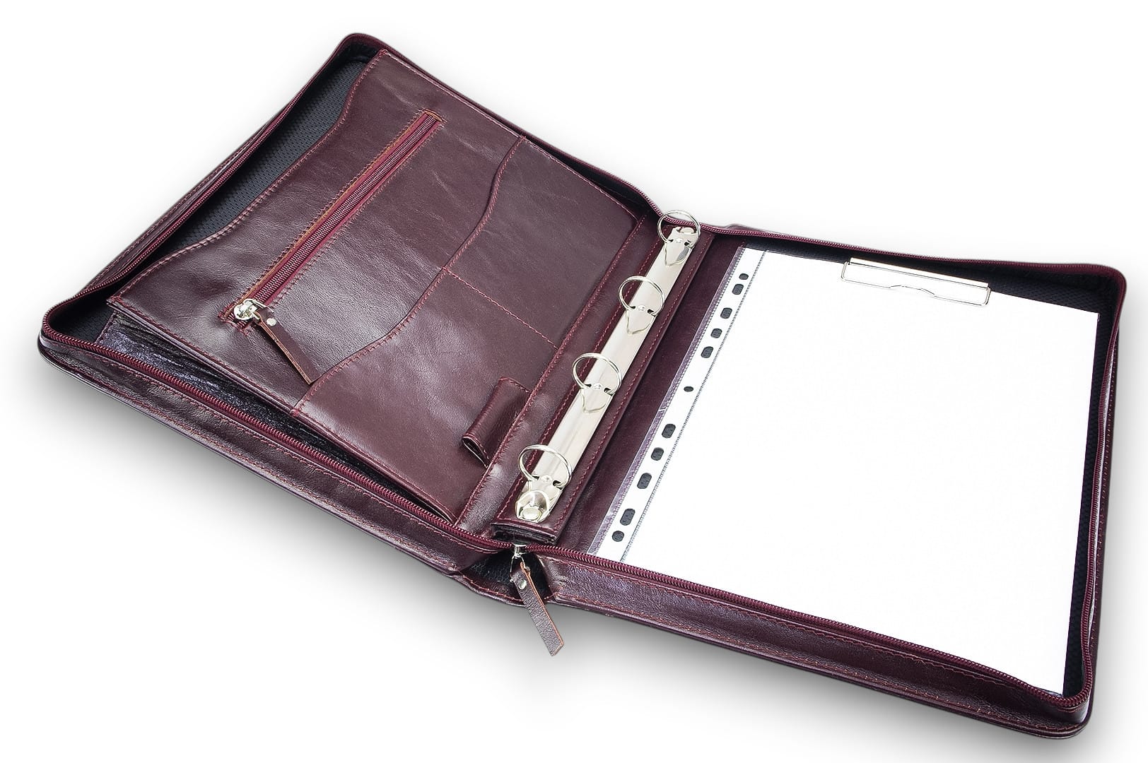 A4 size conference folder with a zipper made of genuine leather. 24R BL 0-2F