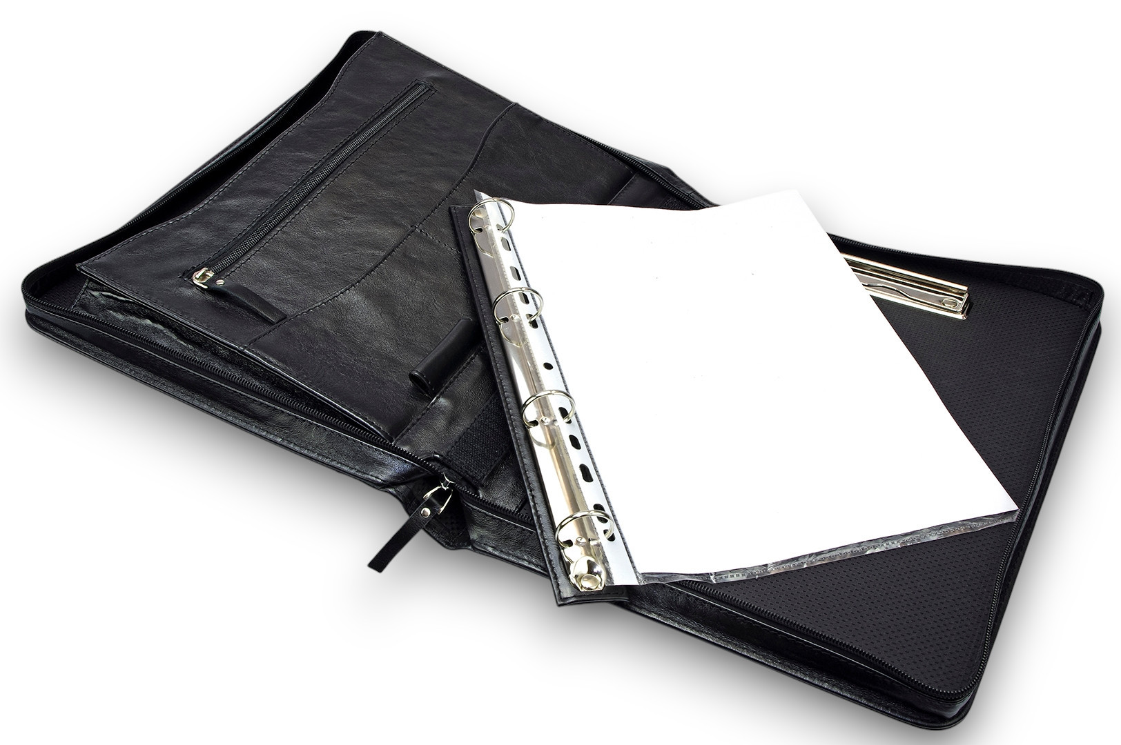 A4 size conference folder with a zipper made of genuine leather. 24 BL 0-1F