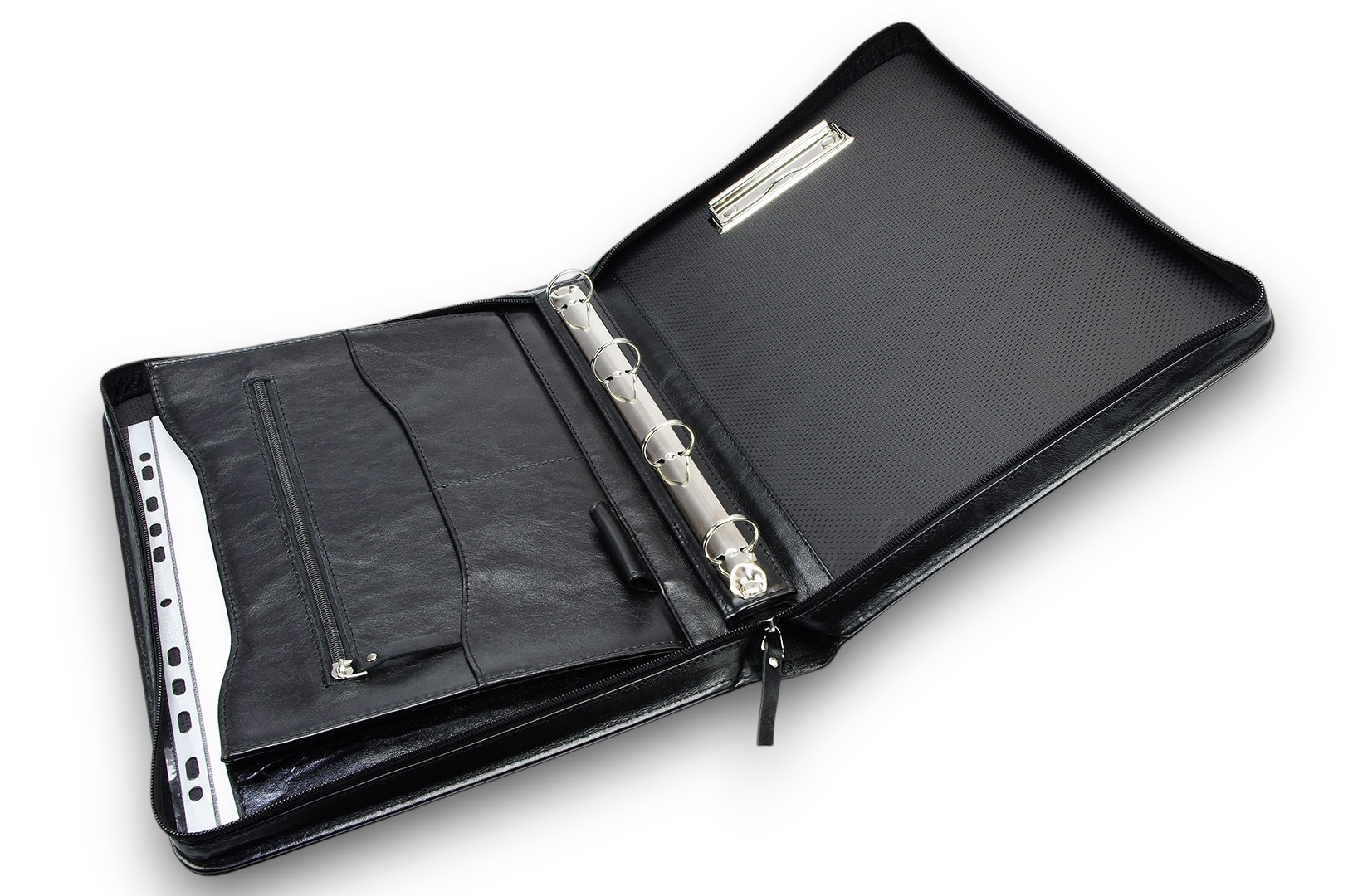 A4 size conference folder with a zipper made of genuine leather. 24 BL 0-1F