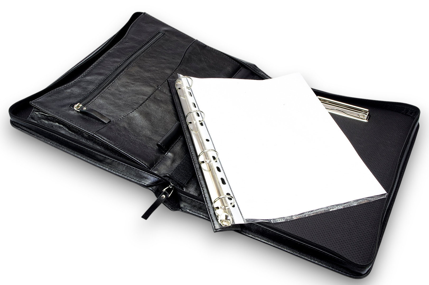 A4 size conference folder with a zipper made of genuine leather. 24 BL 0-1F