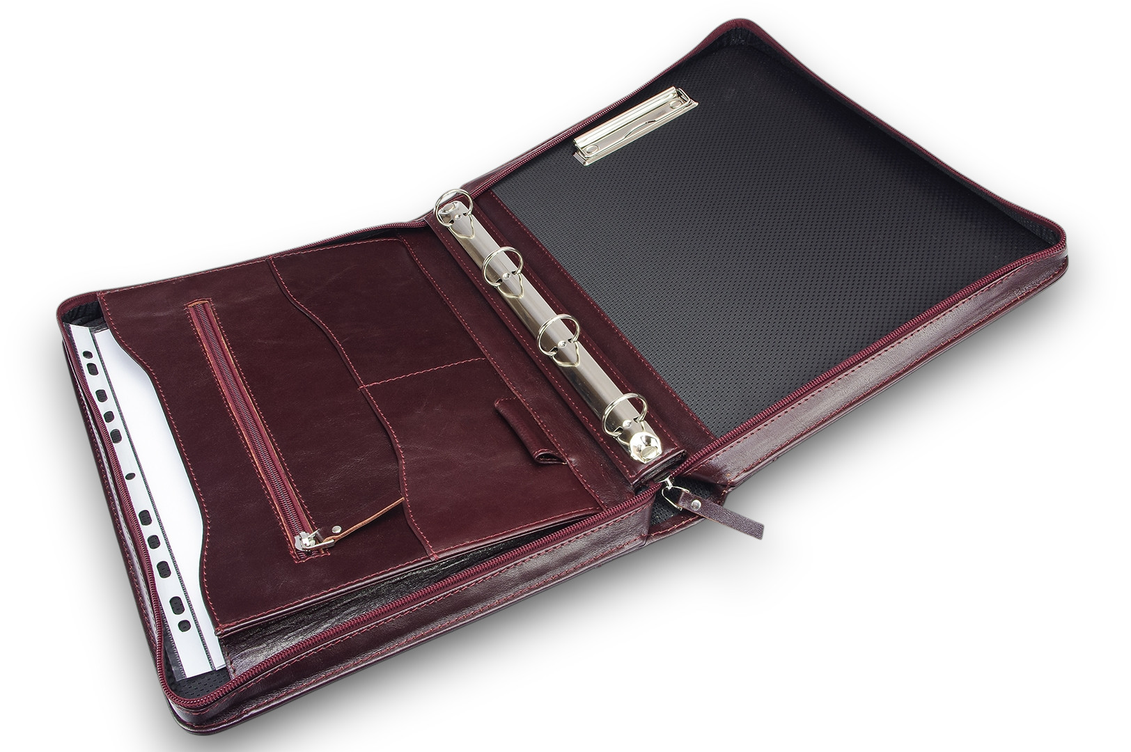 A4 size conference folder with a zipper made of genuine leather. 24 BL 0-2F