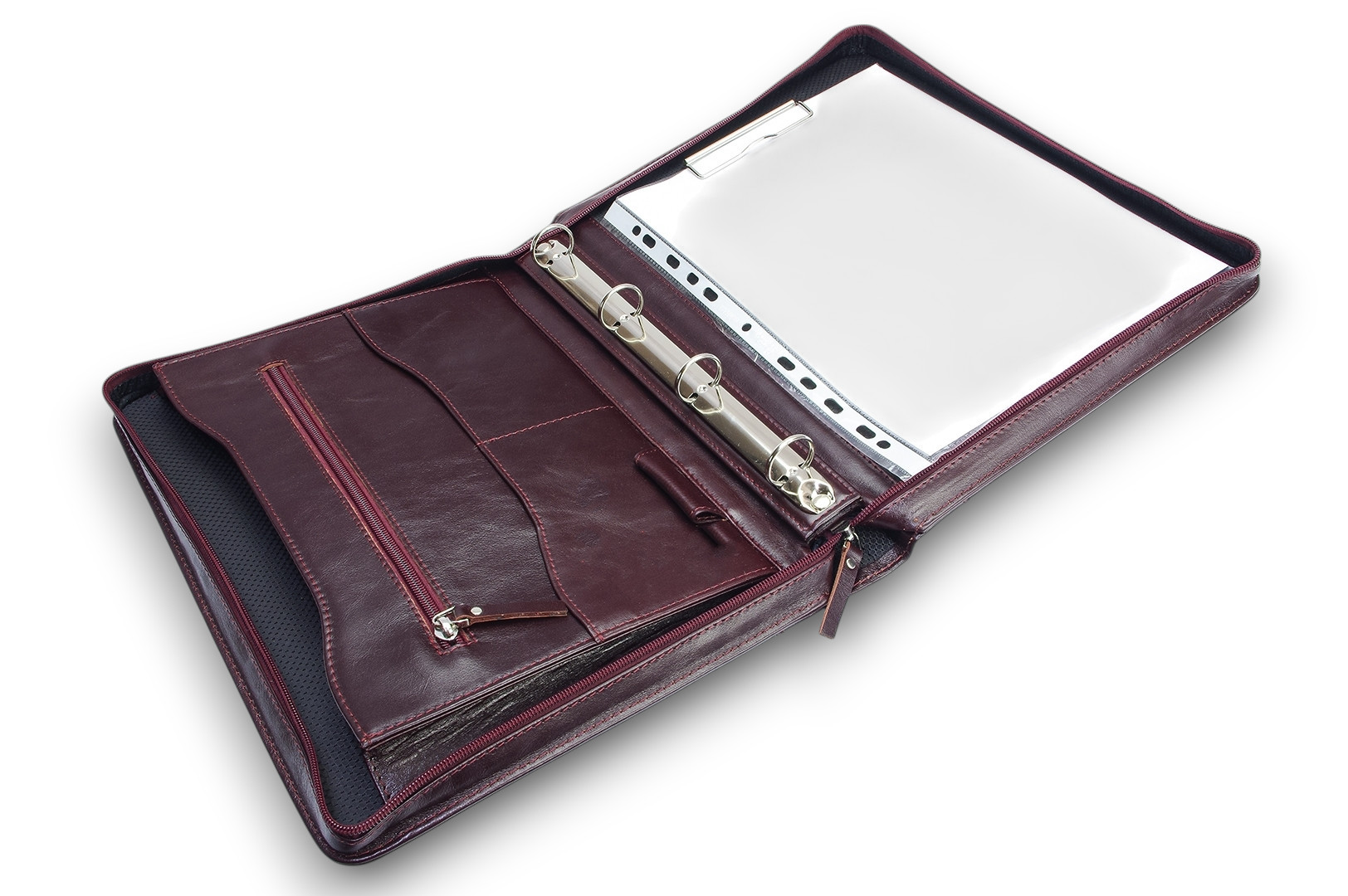 A4 size conference folder with a zipper made of genuine leather. 24 BL 0-2F