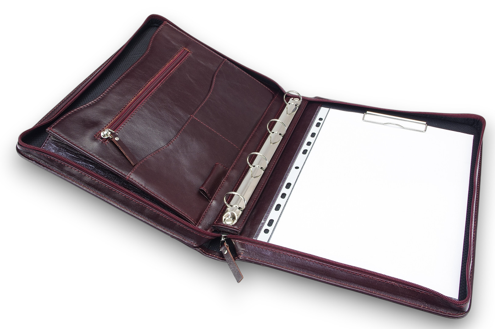 A4 size conference folder with a zipper made of genuine leather. 24 BL 0-2F