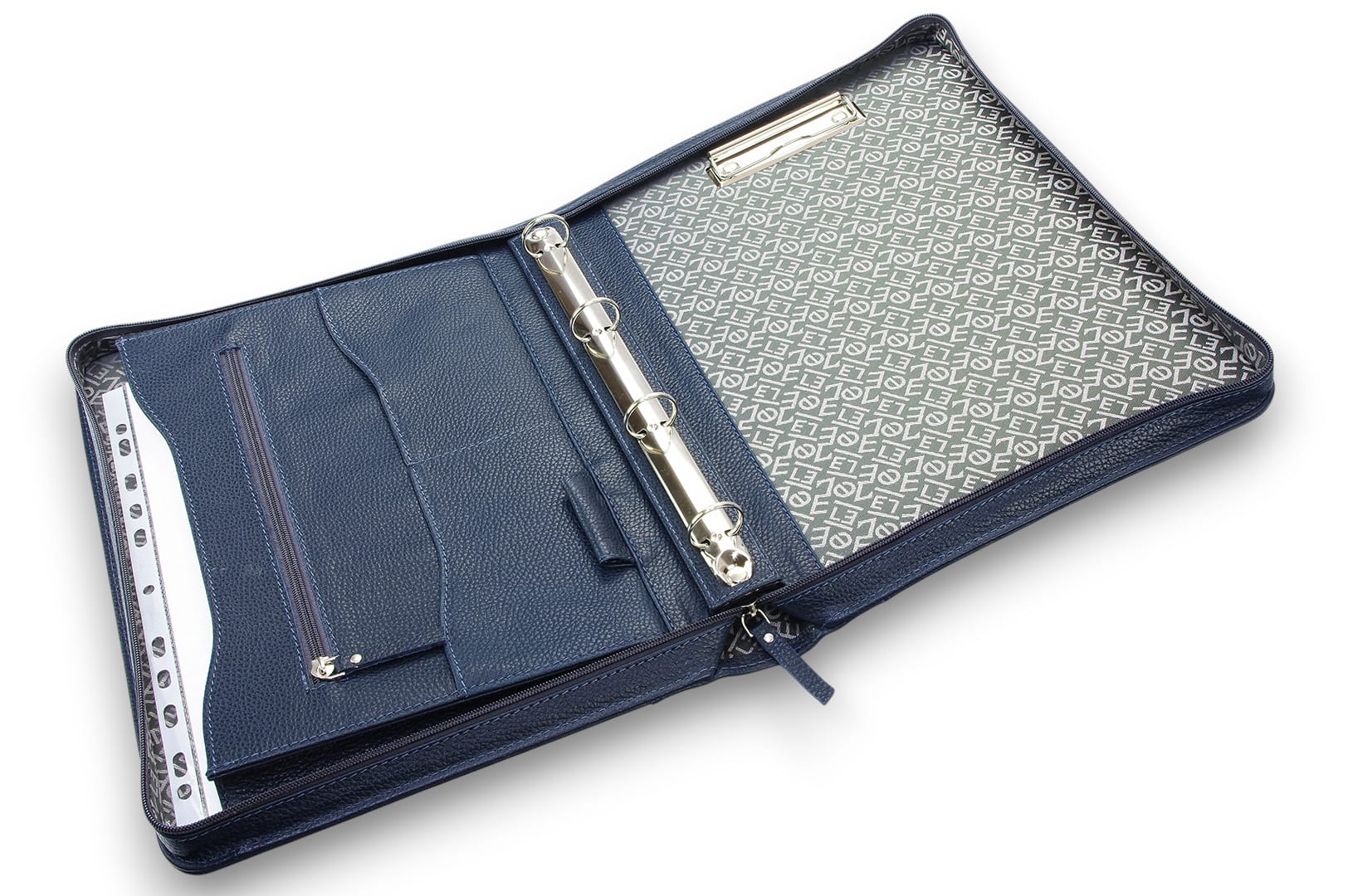 A4 size conference folder with a zipper made of genuine leather. 24 EL 4-3F